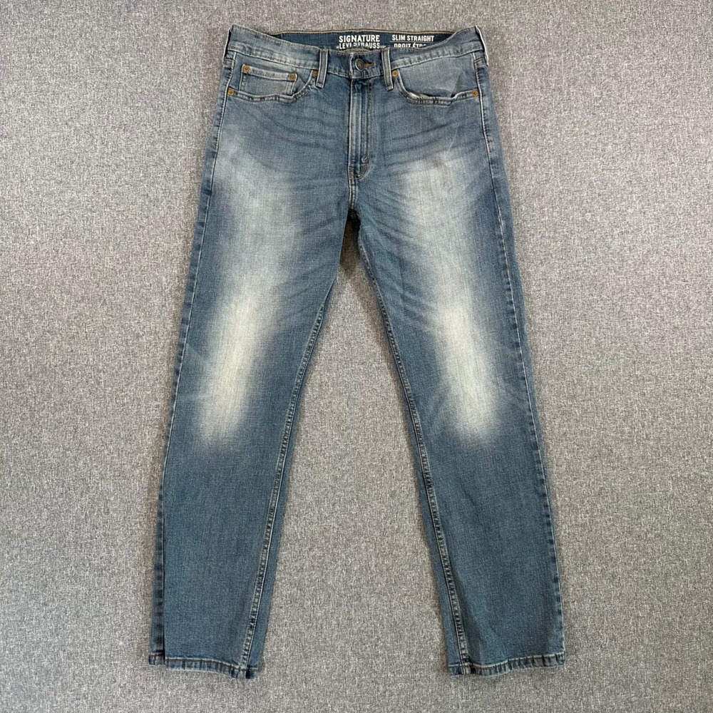 Signature Levi Strauss Mens Slim Straight Jeans Blue Denim 32x30 Medium Wash